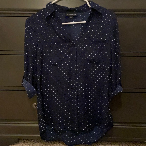 Small Navy Blue button down Fortune & Ivy Blouse - Picture 1 of 3